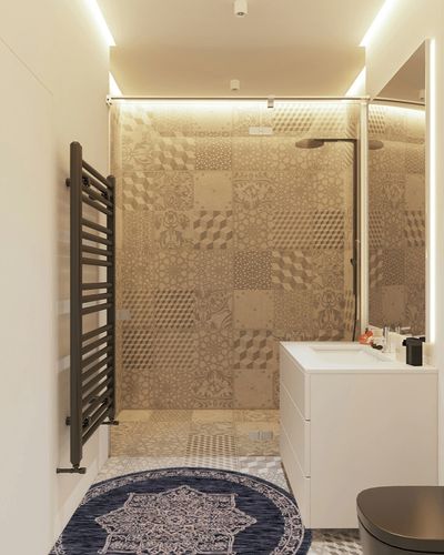 Unique Loom Outdoor Traditional Collection Area Rug - Antique (4' 1" Round, Charcoal Gray/ Natural) in White Tiled Bathroom