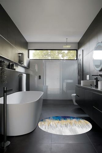 Round Area Rug 4ft Blue Gold Gray Line Floor Carpets Washable Indoor Soft Stain-Proof Mat Non-Skid Circle Rugs for Living Dining Room Kitchen Bedroom Entryway Sofa Throw Carpet Abstract Colorful in Black Modern Bathroom