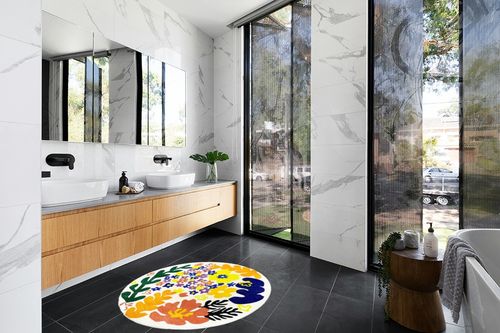 TEALP Round Rug 4'X4' Circle Furry Mat for Living Room Bedroom Cute Flow Carpet for Nursery Fluffy Soft Rug for Teen/Kids Livingroom Decor Bedroom Decoration,Multicolor in Modern Black Tiled bathroom