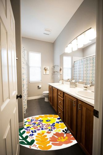 TEALP Round Rug 4'X4' Circle Furry Mat for Living Room Bedroom Cute Flow Carpet for Nursery Fluffy Soft Rug for Teen/Kids Livingroom Decor Bedroom Decoration,Multicolor in Wooden and Grey Bathroom