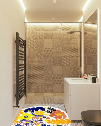 TEALP Round Rug 4'X4' Circle Furry Mat for Living Room Bedroom Cute Flow Carpet for Nursery Fluffy Soft Rug for Teen/Kids Livingroom Decor Bedroom Decoration,Multicolor in White Tiled Bathroom