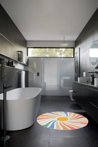 Topotdor Sun Rainbow Round Rug,Colorful Boho Kids Rug Ultra Soft Washable Nursery Rug for Bedroom Perschool Classroom,47" Round in Black Modern Bathroom