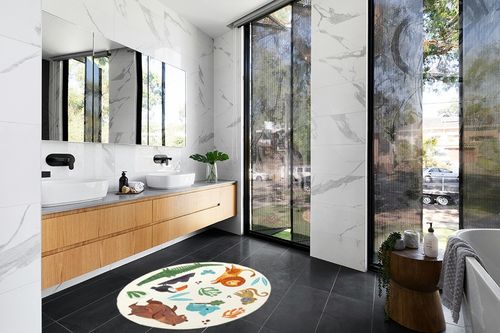 LIULA Round Rug,Cute Animals Large Non Slip Super Soft Plush Area Rug for Kids ... in Modern Black Tiled bathroom