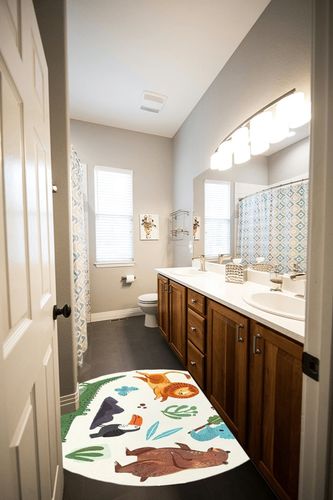 LIULA Round Rug,Cute Animals Large Non Slip Super Soft Plush Area Rug for Kids ... in Wooden and Grey Bathroom