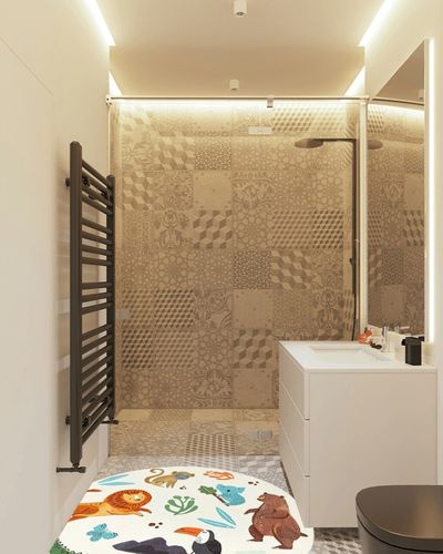 LIULA Round Rug,Cute Animals Large Non Slip Super Soft Plush Area Rug for Kids ... in White Tiled Bathroom