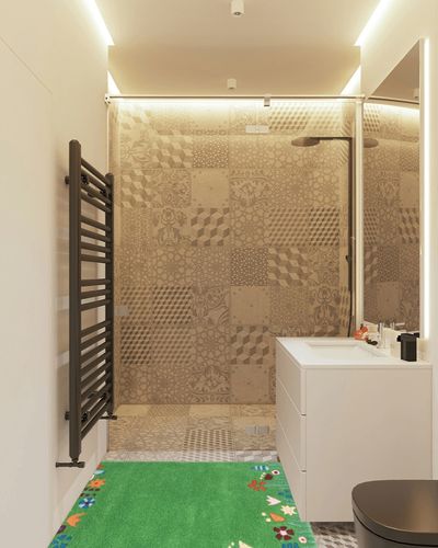 SAFAVIEH Kids Collection Area Rug - 4' Round, Green & Multi, Handmade Grass and Flowers Wool, Ideal for High Traffic Areas in Living Room, Bedroom (SFK751A) in White Tiled Bathroom