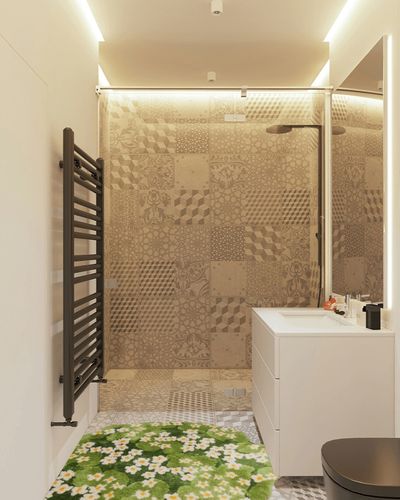 WHALEHOME Moss Rug 3D Stereo Irregular Rug Daisy Forest Grass Moss Rug for Living Room Bedroom Home Aesthetic Decor Floor Mat Indoor Floor Plush Shaggy Area Rug Anti-Slip Modern Rugs 47 * 49in in White Tiled Bathroom