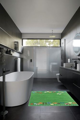 SAFAVIEH Kids Collection Area Rug - 4' Round, Green & Multi, Handmade Grass and Flowers Wool, Ideal for High Traffic Areas in Living Room, Bedroom (SFK751A) in Black Modern Bathroom