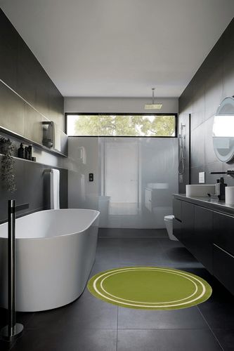 Nourison Essentials Indoor/Outdoor Solid Bordered Green Ivory 4' x Round Area Rug, Easy Cleaning, Non Shedding, Bed Room, Living Room, Dining Room, Backyard, Deck, Patio (4 Round) in Black Modern Bathroom