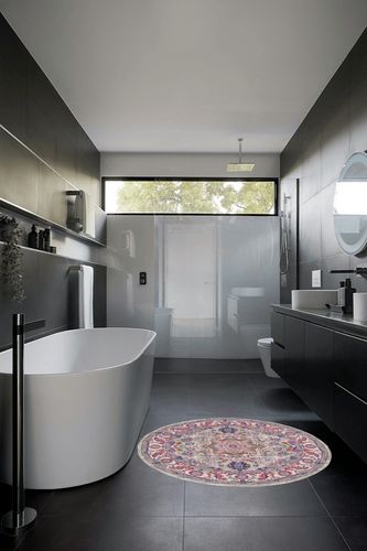 Nourison Passion Bohemian Light Grey/Pink 4' x ROUND Area -Rug, Easy -Cleaning, Non Shedding, Bed Room, Living Room, Dining Room, Kitchen (4 Round) in Black Modern Bathroom