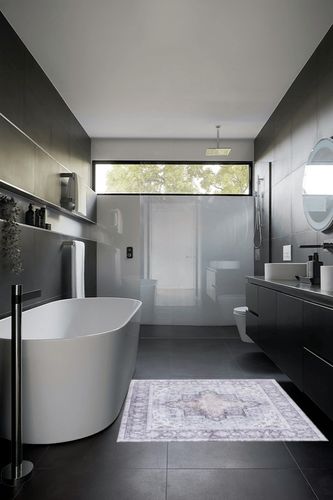 SAFAVIEH Tucson Collection Area Rug - 4' Square, Light Purple/Sage, Geometric Design, Machine Washable Indoor/Outdoor & Washable-Ideal for Patio, Backyard, Mudroom (TSN105W) in Black Modern Bathroom