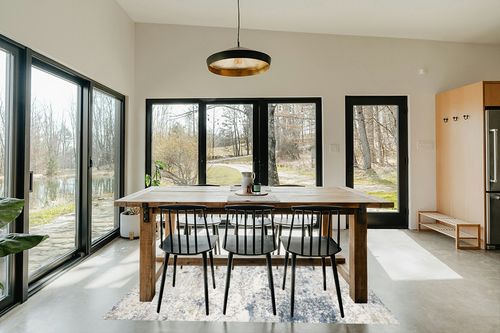 Area Rug Living Room Rugs - 5x7 Abstract Large Soft Indoor Washable Rug Neutral Modern Low Pile Carpet for Bedroom Dining Room Farmhouse Home Office - Beige Blue in Scandinavian Dining Room with Rectangular Table