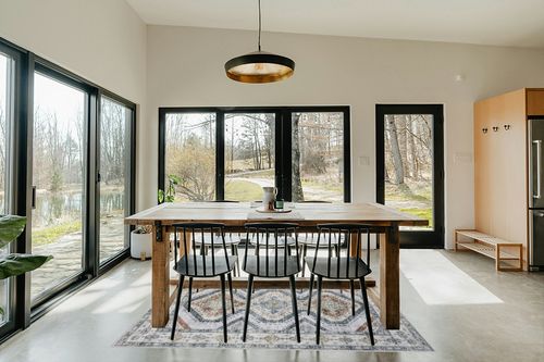 Area Rug Living Room Rugs - 5x7 Large Machine Washable Boho Thin Carpets Vintage Tribal Anti Slip Backing Carpet for Under Dining Table Bedroom Farmhouse Home Office Grey in Scandinavian Dining Room with Rectangular Table