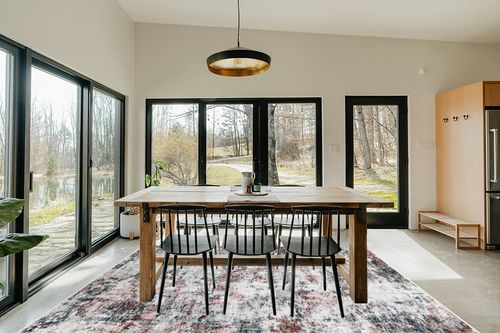 Miukiki 8x10 Area Rugs, Modern Abstract Washable Rug for Living Room, Stain Resistant Non-Shedding Distressed Area Rug with Non Slip Backing for Bedroom (Red/Grey, 8'x10') in Scandinavian Dining Room with Rectangular Table