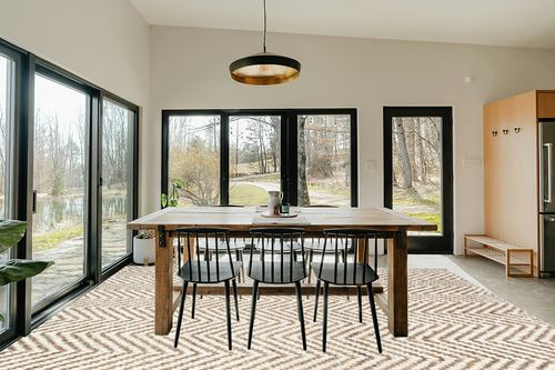 nuLOOM Vania Chevron Jute Area Rug, 10x13, Off-white in Scandinavian Dining Room with Rectangular Table