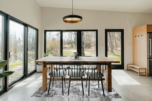 Area Rug Living Room Rugs - 5x7 Large Soft Indoor Neutral Modern Abstract Low Pile Washable Rug Carpet for Bedroom Dining Room Farmhouse Home Office - Grey in Scandinavian Dining Room with Rectangular Table