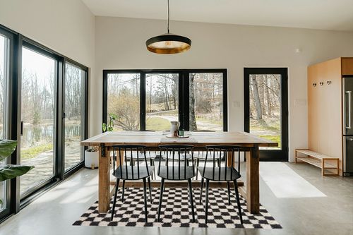 Balta Rugs Oslo Checkered Shag Rug, Black, 5' 3" x 7' in Scandinavian Dining Room with Rectangular Table