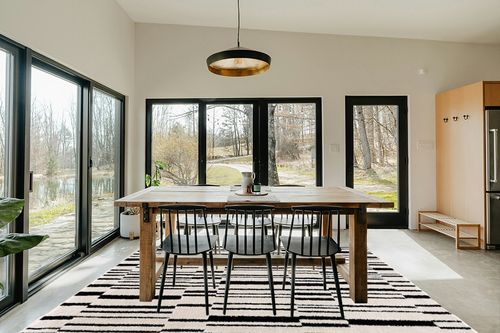 Hauteloom Deren Living Room, Bedroom Bohemian Shag Area Rug - Soft Shaggy Farmhouse - High Plush Pile - Black, White, Cream, Light Beige, Ivory - 7'10" x 10' in Scandinavian Dining Room with Rectangular Table