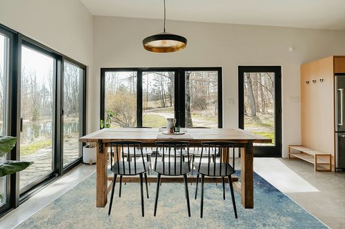 Nourison Passion Navy/Light Blue 8' x 10' Area -Rug, Modern, Abstract, Easy -Cleaning, Non Shedding, Bed Room, Living Room, Dining Room, Kitchen (8x10) in Scandinavian Dining Room with Rectangular Table