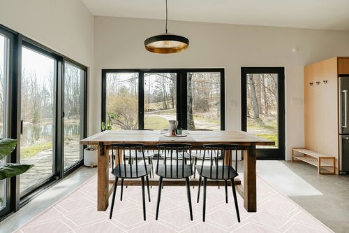 Safavieh Kilim Collection Area Rug - 8' x 10', Natural & Ivory, Handmade Rustic Boho Diamond, Ideal for High Traffic Areas in Living Room, Bedroom (KLM449A) in Scandinavian Dining Room with Rectangular Table