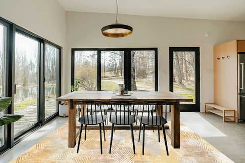 Art&Tuft Washable Rug in Scandinavian Dining Room with Rectangular Table