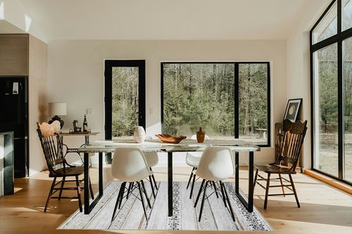 Area Rugs Living Room Rugs: 5x7 Rug for Bedroom Machine Washable with Non-Slip Backing Stain Resistant Large Geometric Moroccan Carpet for Nursery Dining Room Home Office - Brown/Ivory in Modern Scandinavian Dining Room with Black Accents