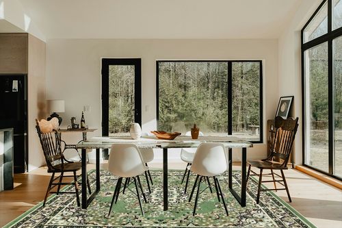 Antep Rugs Oriental 8x10 Traditional Medallion Indoor Area Rug Siesta (Green Beige, 7'10" x 10') in Modern Scandinavian Dining Room with Black Accents