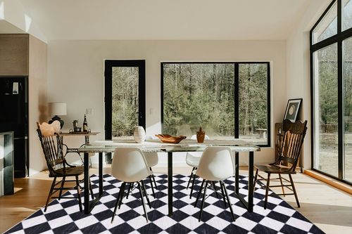 Abani Rectangular Area Rugs 8' x 10' Cream Black Checkered Diamond Machine Washable, Stain Resistant and Non-Shedding Polypropylene Large Rugs Modern Design in Modern Scandinavian Dining Room with Black Accents