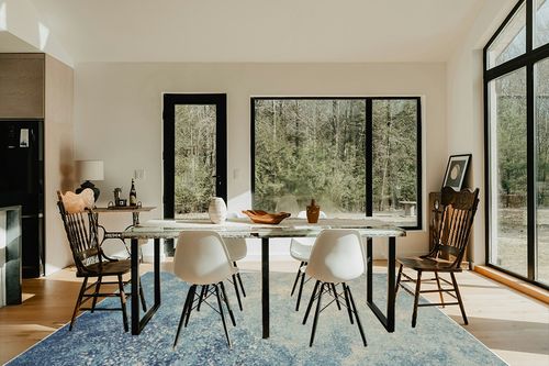 Nourison Passion Navy/Light Blue 8' x 10' Area -Rug, Modern, Abstract, Easy -Cleaning, Non Shedding, Bed Room, Living Room, Dining Room, Kitchen (8x10) in Modern Scandinavian Dining Room with Black Accents