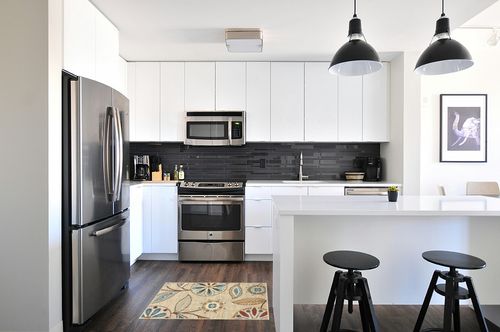 Maples Rugs Reggie Floral Kitchen Rugs Non Skid Washable Accent Area Carpet [Made in USA], Beige, 1'8 x 2'10 in White and Black Modern Kitchen