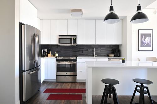 COSY HOMEER 48x20 Inch/30X20 Inch Kitchen Rug Mats Made of 100% Polypropylene 2 Pieces Soft Kitchen Mat Specialized in Anti Slippery and Machine Washable,red in White and Black Modern Kitchen