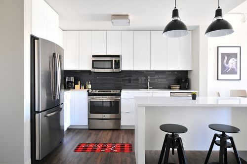 Christmas Area Rug Doormat, Red and Black Buffalo Plaid Rug, Xmas Check Lattice Door Mat for Bedroom Living Room Kitchen, Believe Indoor Floor Mats for Holiday Festive Winter Decoration, 17 x 30 Inch in White and Black Modern Kitchen