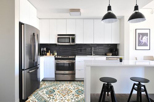 CHOSHOME Area Rug - 5x7 Low-Pile Machine Washable Rug Vintage Rug with Non-Slip Backing, Non-Shedding Indoor Floor Rugs for Living Room Bedroom Kitchen Laundry Home Office Carpet,Green in White and Black Modern Kitchen