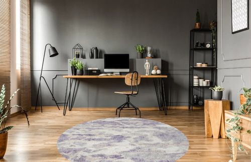 Addison Rugs Indoor/Outdoor Accord AAC36 Purple Washable 8' x 8' Round Rug in Grey Home office with Wooden Floor