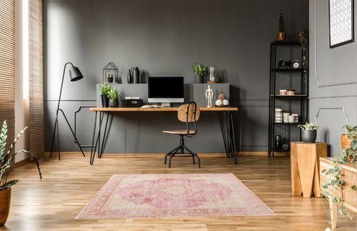 Momeni Rugs Isabella Traditional Medallion Flat Weave Area Rug, 5'3" X 7'3", Pink in Grey Home office with Wooden Floor
