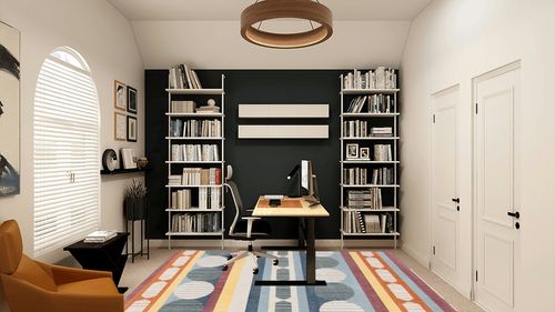 SAFAVIEH Orwell Collection Area Rug - 5'3" x 7'7", Blue & Yellow, Mid-Century Modern Design, Non-Shedding & Easy Care, Ideal for High Traffic Areas in Living Room, Bedroom (ORW367M) in White and Black Home Office