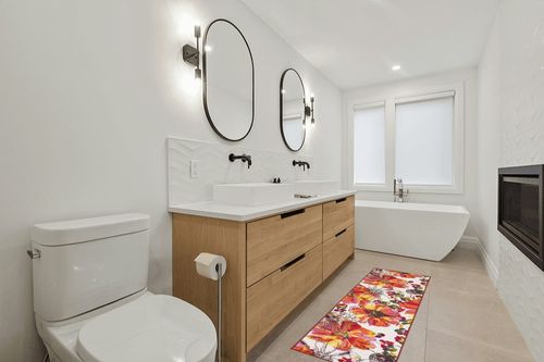 Multi Modern Non Slip Living Room Runner in Scandinavian Neutral bathroom
