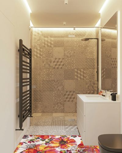 Multi Modern Non Slip Living Room Runner in White Tiled Bathroom