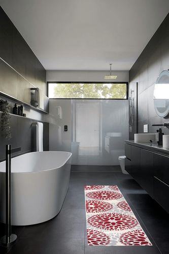 Rugshop Modern Floral Circles Design for Living Room,Bedroom,Home Office,Kitchen Non Shedding Runner Rug 2' x 7' 2" Red in Black Modern Bathroom