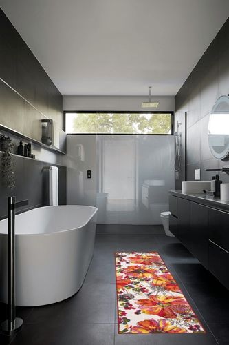Multi Modern Non Slip Living Room Runner in Black Modern Bathroom