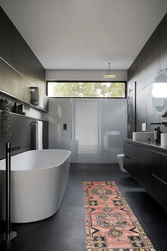 Loloi II Jocelyn Collection JOC-06 Rose/Rose 2'-3" x 7'-6" Runner Rug in Black Modern Bathroom