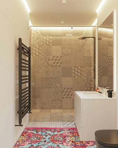 NuLOOM Corbett Vintage Bohemian Runner Rug, 2' 6" x 8', Multi in White Tiled Bathroom