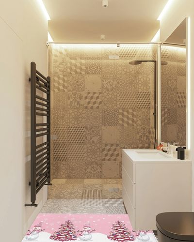 Kitchen Rugs Long Floor Door Mats Absorbent Entryway Rug Winter Christmas Cute Snowman Indoor Carpet Non-Slip Area Runner,Xmas Tree Snowflake on Pink Entrance Doormat for Bedroom Bathroom in White Tiled Bathroom