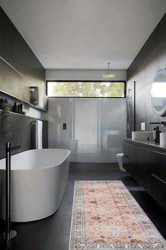 BRICHOEE Hallway Runner Rug 2.6x8 Ft Blush Anti-Skid Printed Persian Entryway Mat Machine Washable Vintage Home Decor Carpet Mat in Black Modern Bathroom