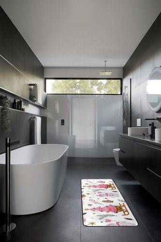 Pink Christmas Snowman Area Rug Non Skid, Winter Theme Xmas Washable Hallway Runner Rugs Laundry Room Rug Mats Soft Kitchen Absorbent Floor Mat Carpet for Entrance Bedroom Living Room 72x24in in Black Modern Bathroom