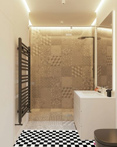 Wonnitar Modern Checkered 2x6 Runner Rug for Hallway,Washable Black and White Kitchen Rug Runner Geometric Bathroom Runner,Non-Slip Checkerboard Carpet Runner for Entryway Bedroom Doorway in White Tiled Bathroom