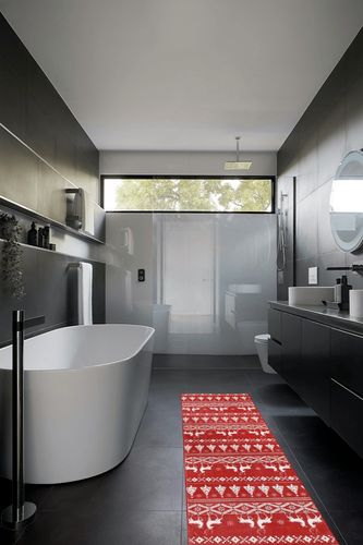 GAOMON Runner Rugs for Hallway 2x8 Kitchen Mat Christmas Room Decor Washable Rugs Bathroom Rugs Non Slip Bohemian Rug Low Pile Runner Rug for Living Room 2'x8' Red 3 in Black Modern Bathroom