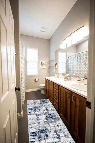 Rugshop Distressed Abstract Runner Rug 2' x 7' Blue in Wooden and Grey Bathroom