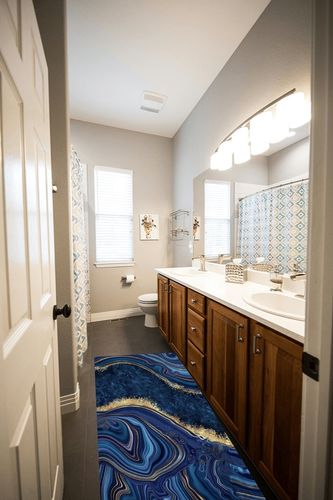 Nordic Navy Blue Gold Marble Area Rug, Luxury Abstract Stain Print Carpet, Indoor Non-Slip Kids Rugs, Machine Washable Breathable Durable Carpet for Front Entrance Floor Decor,2 x 6ft in Wooden and Grey Bathroom