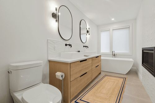 The Weaver House Natural Jute Scalloped Rug Bohemian Rug Decor Rug Handwoven Rug Custom Rug Decorative Rug (BD1) (3x9 ft-BLU) in Scandinavian Neutral bathroom